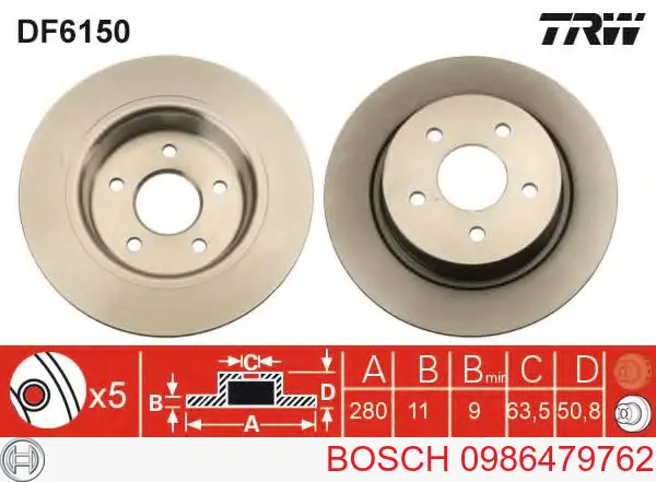 0986479762 Bosch диск тормозной задний