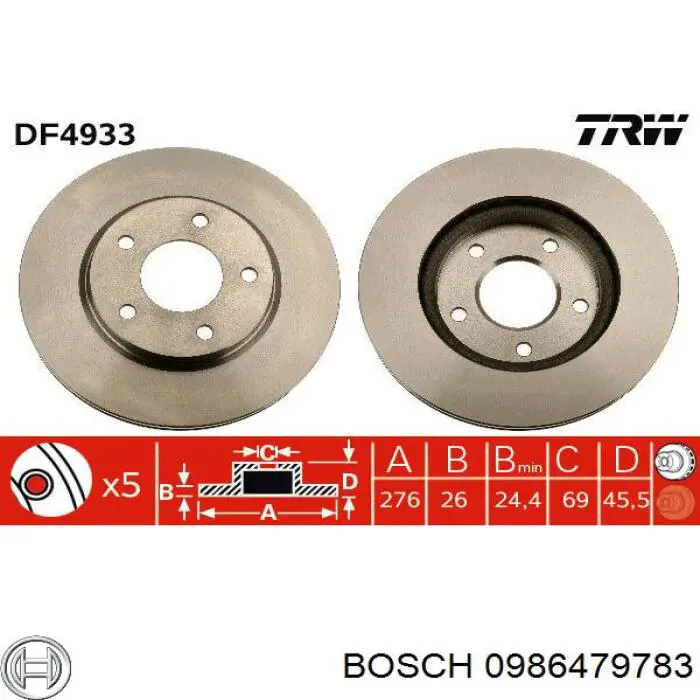 Тормоз дисковый передний Bosch 0986479783 цена, от 35.89 USD