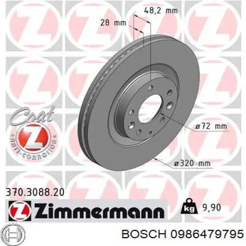 Freno de disco delantero 0986479795 Bosch