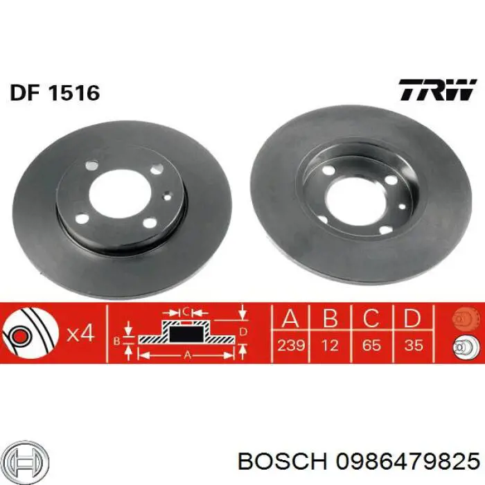 0986479825 Bosch диск тормозной передний