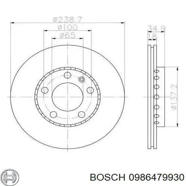 0986479930 Bosch диск тормозной передний