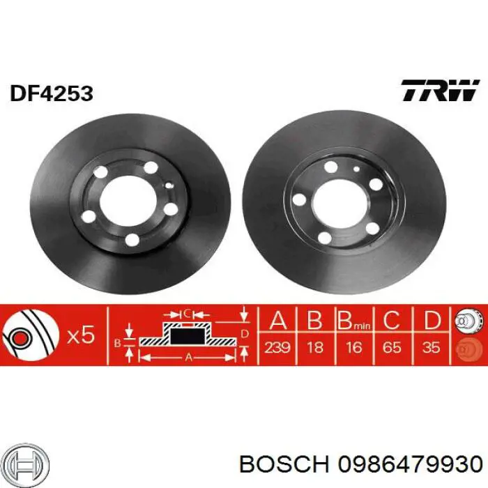 Диск гальмівний передній 0986479930 Bosch