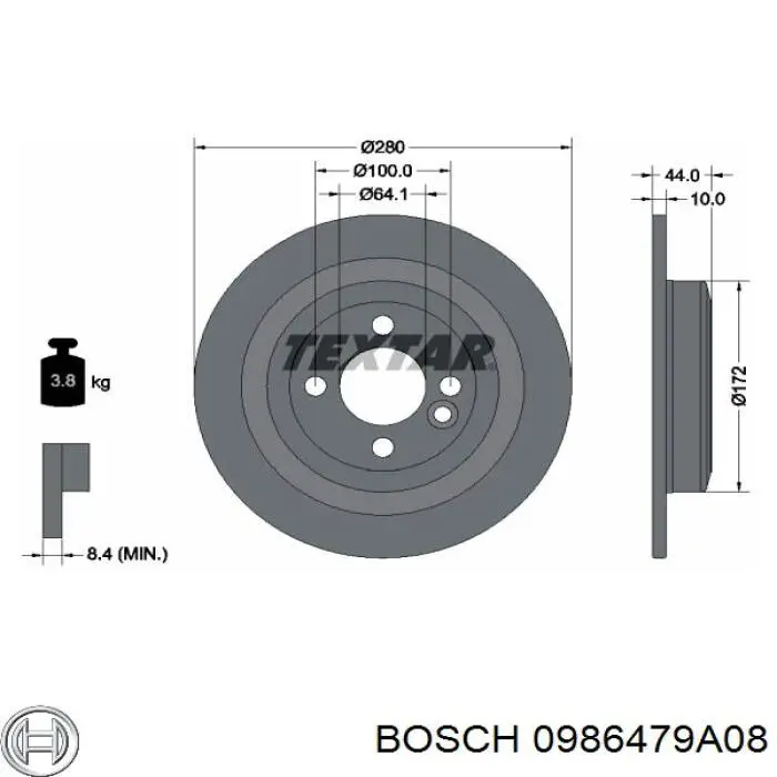 Disco de freno trasero 0986479A08 Bosch
