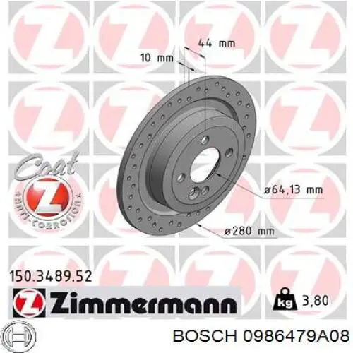 Тормозные диски 0986479A08 Bosch
