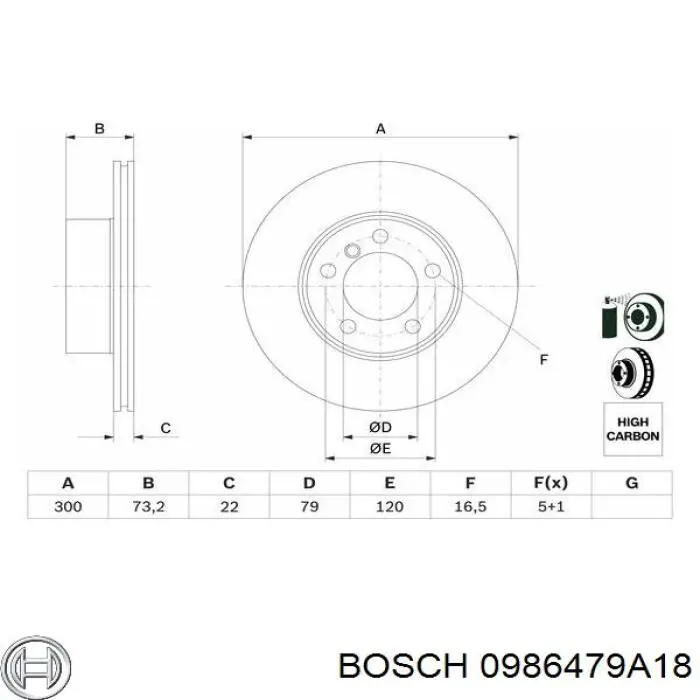 0986479A18 Bosch disco do freio dianteiro