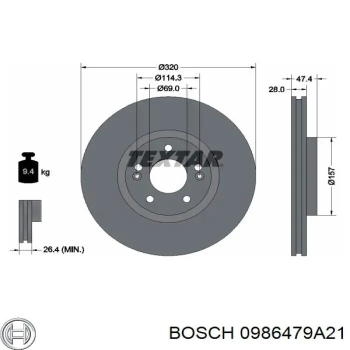 0986479A21 Bosch диск тормозной передний