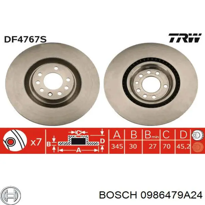 0986479A24 Bosch диск тормозной передний