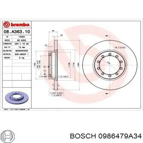 Тормозные диски 0986479A34 Bosch