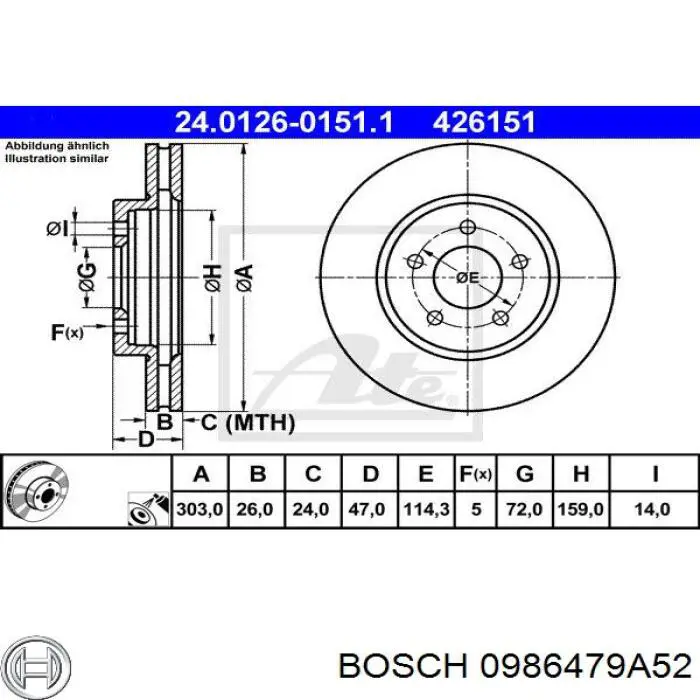 Передний тормозной диск Bosch 0986479A52