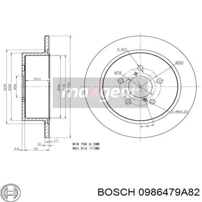 Задний дисковый тормоз Bosch 0986479A82