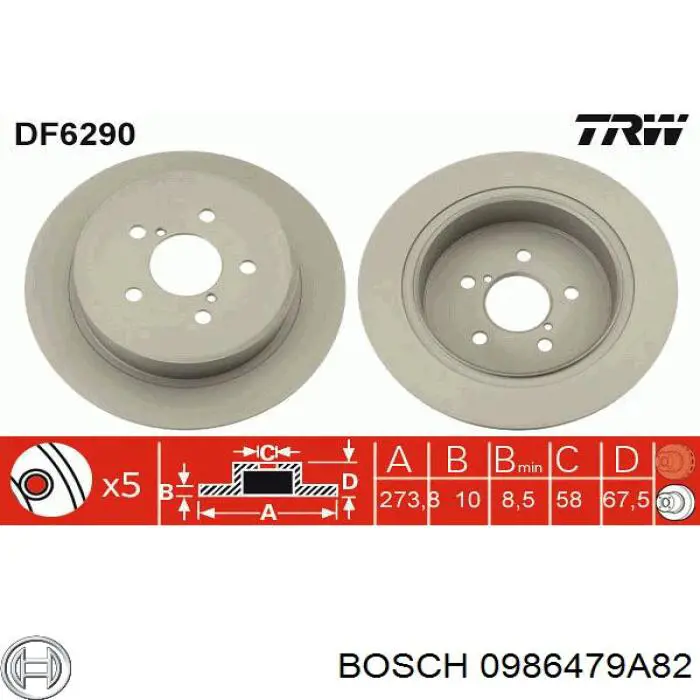 Задний тормозной диск Bosch 0986479A82 цена, от 40.36 USD