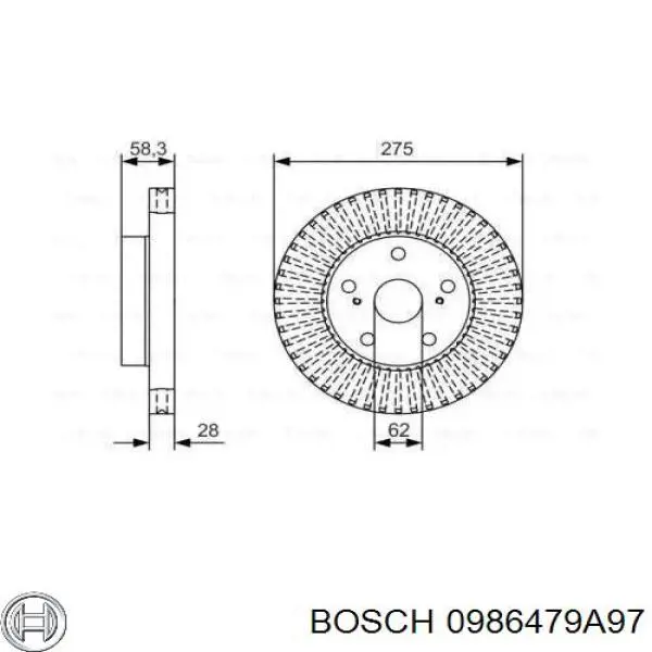 0 986 479 A97 Bosch disco do freio dianteiro