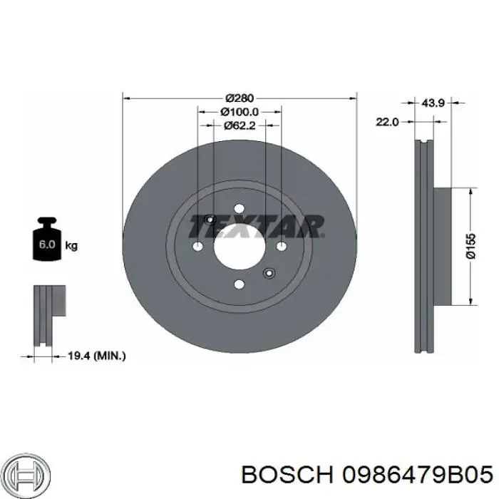 Freno de disco delantero 0986479B05 Bosch