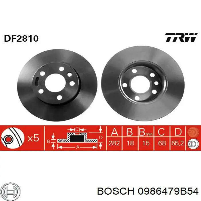 Диск гальмівний передній 0986479B54 Bosch