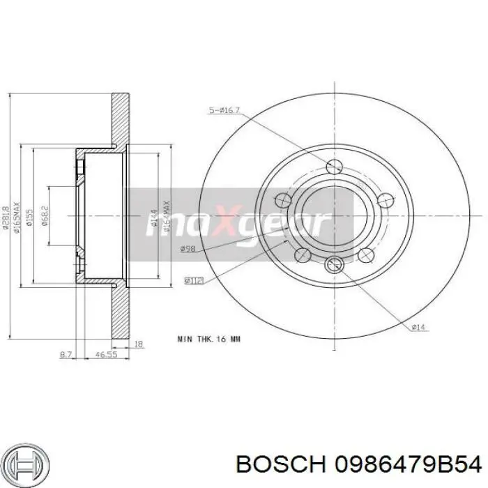 Диск гальмівний передній 0986479B54 Bosch