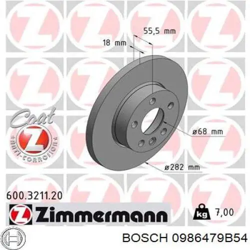 Диск гальмівний передній 0986479B54 Bosch
