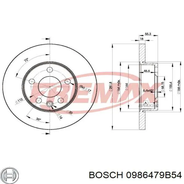 Диск гальмівний передній 0986479B54 Bosch