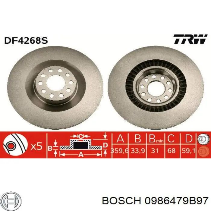 Передние тормозные диски 0986479B97 Bosch
