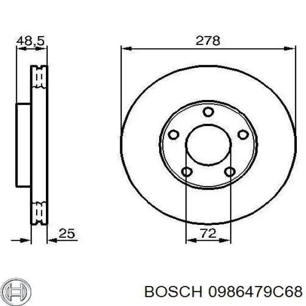 Диск гальмівний передній 0986479C68 Bosch