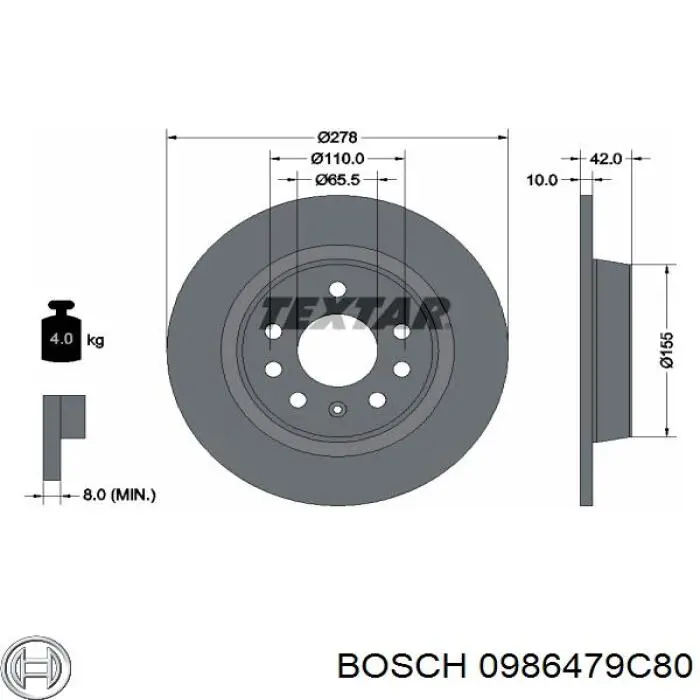 Тормозные диски 0986479C80 Bosch