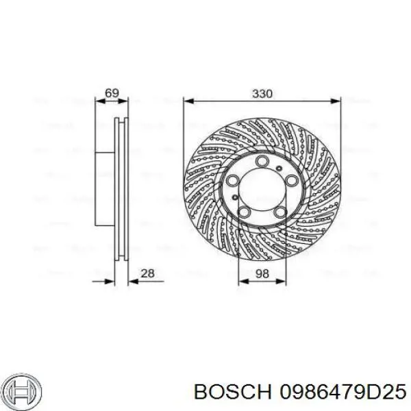 0986479D25 Bosch disco do freio dianteiro