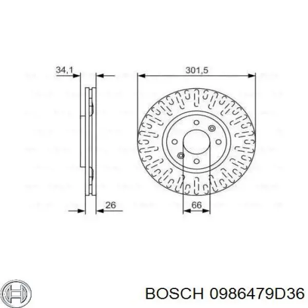 0986479D36 Bosch диск тормозной передний