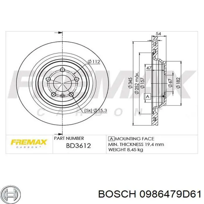 Задний дисковый тормоз Bosch 0986479D61