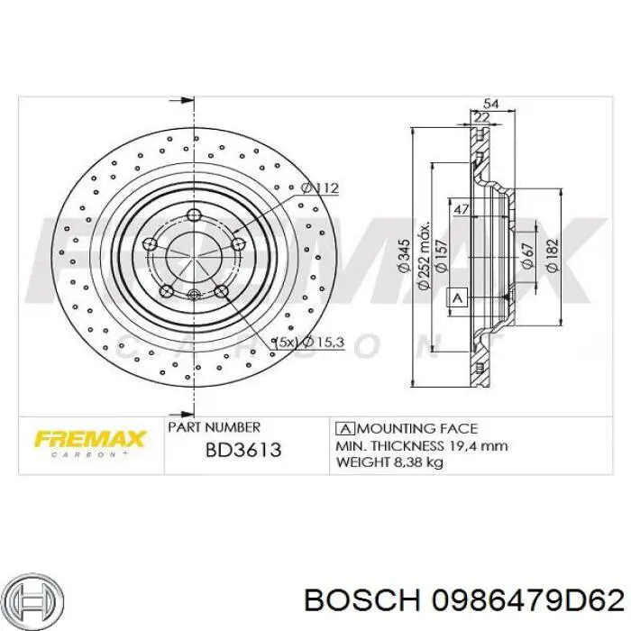 Задний тормозной диск Bosch 0986479D62 цена, от 97.38 USD