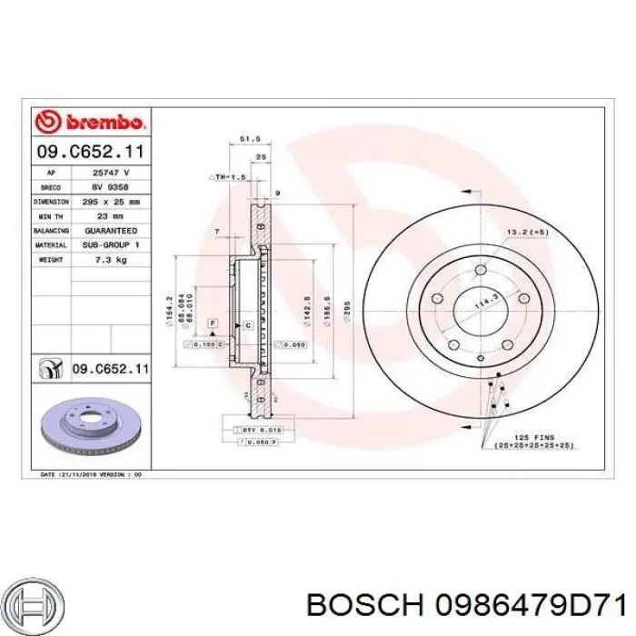 0986479D71 Bosch disco do freio dianteiro