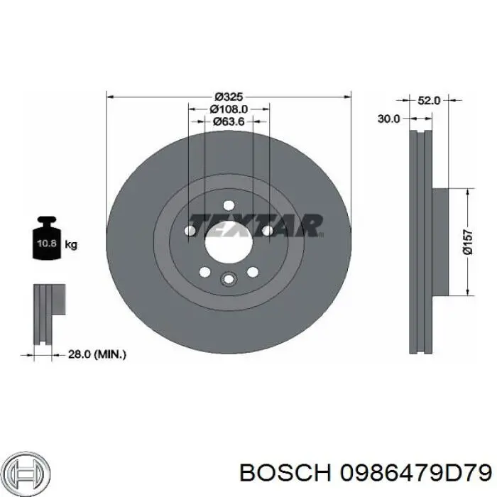 Freno de disco delantero 0986479D79 Bosch