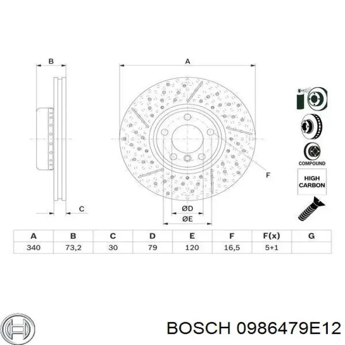0 986 479 E12 Bosch disco do freio dianteiro