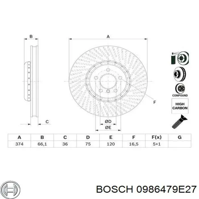 Передние тормозные диски 0986479E27 Bosch