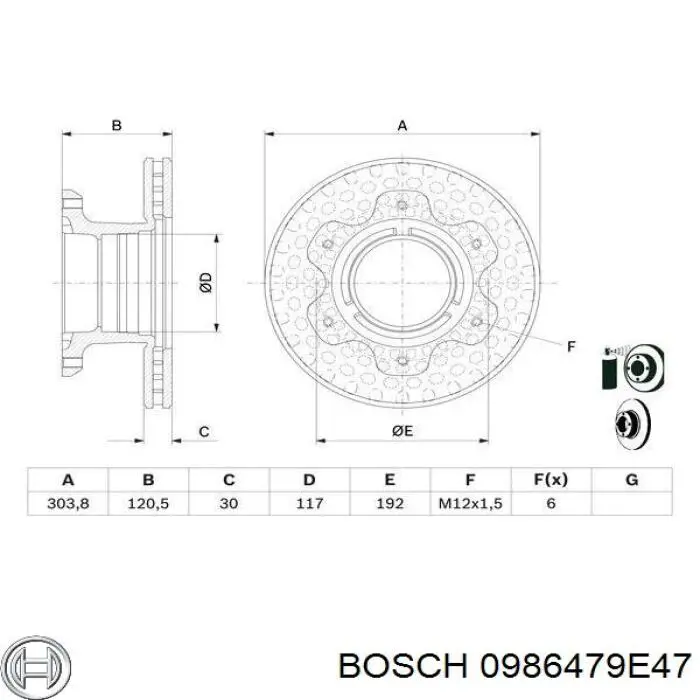 Disco de freno trasero 0986479E47 Bosch