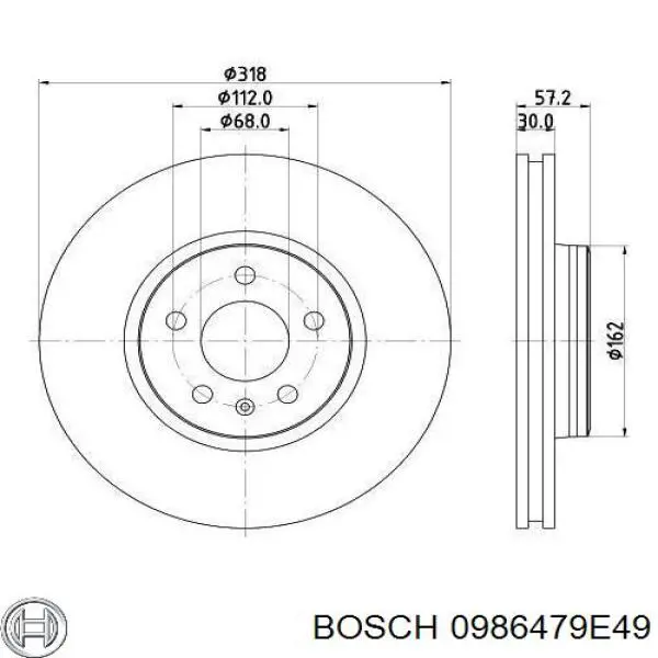 Freno de disco delantero 0986479E49 Bosch