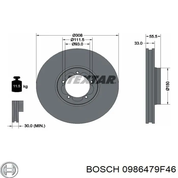 0986479F46 Bosch disco do freio dianteiro