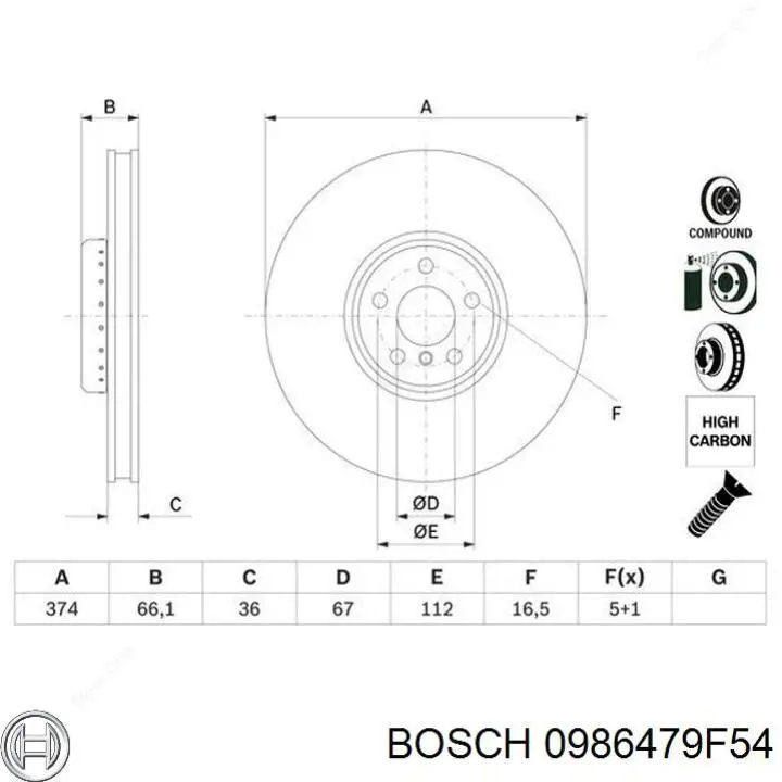 Тормозные диски 0986479F54 Bosch