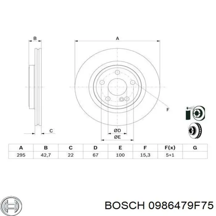 Disco de freno trasero 0986479F75 Bosch