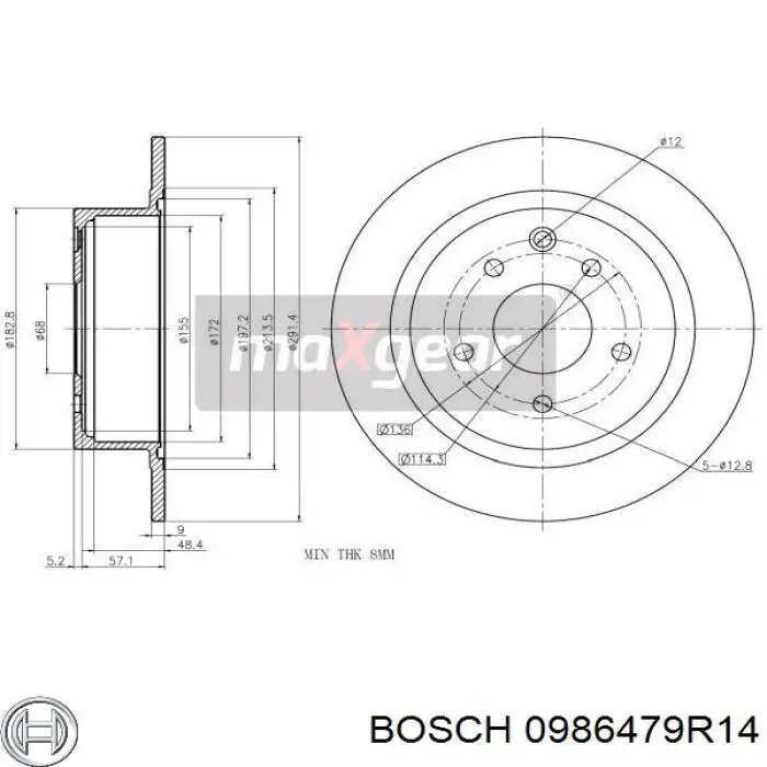 Задний дисковый тормоз Bosch 0986479R14
