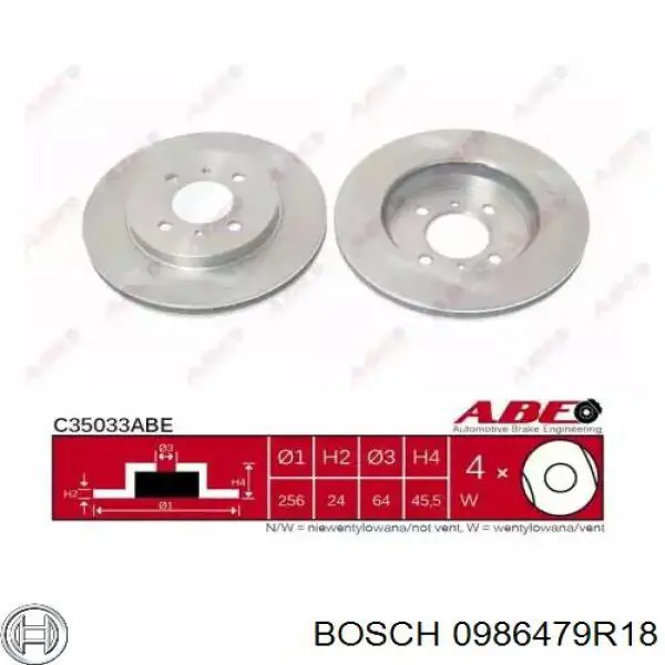 0986479R18 Bosch Диск тормозной передний