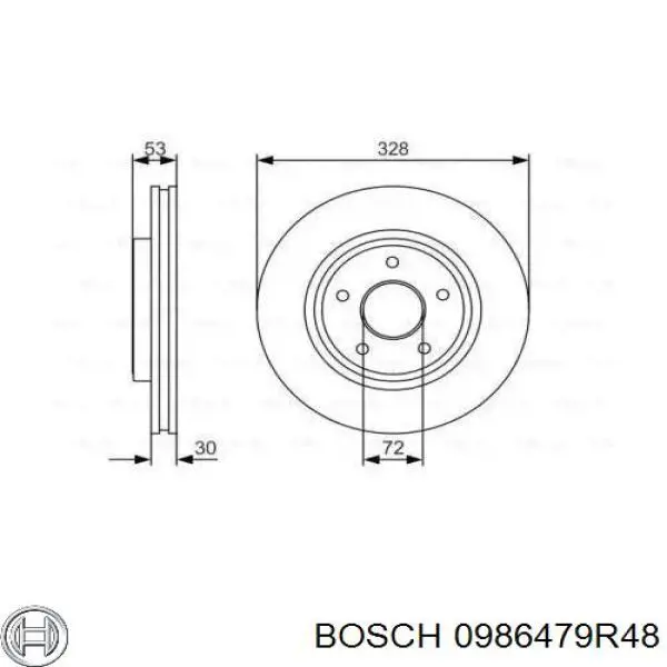 Freno de disco delantero 0986479R48 Bosch