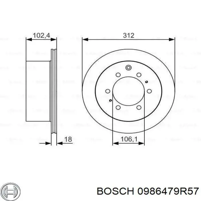 0986479R57 Bosch диск тормозной задний