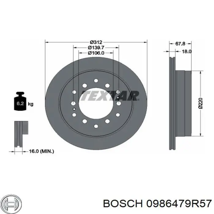 Задний тормозной диск Bosch 0986479R57 цена, от 37.26 USD