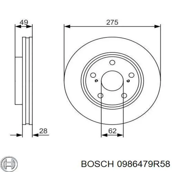 Freno de disco delantero 0986479R58 Bosch