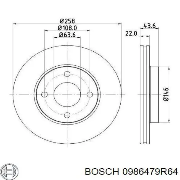 Freno de disco delantero 0986479R64 Bosch