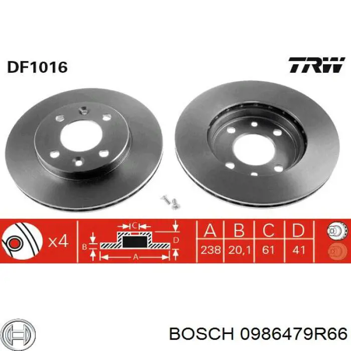 Передний тормозной диск Bosch 0986479R66