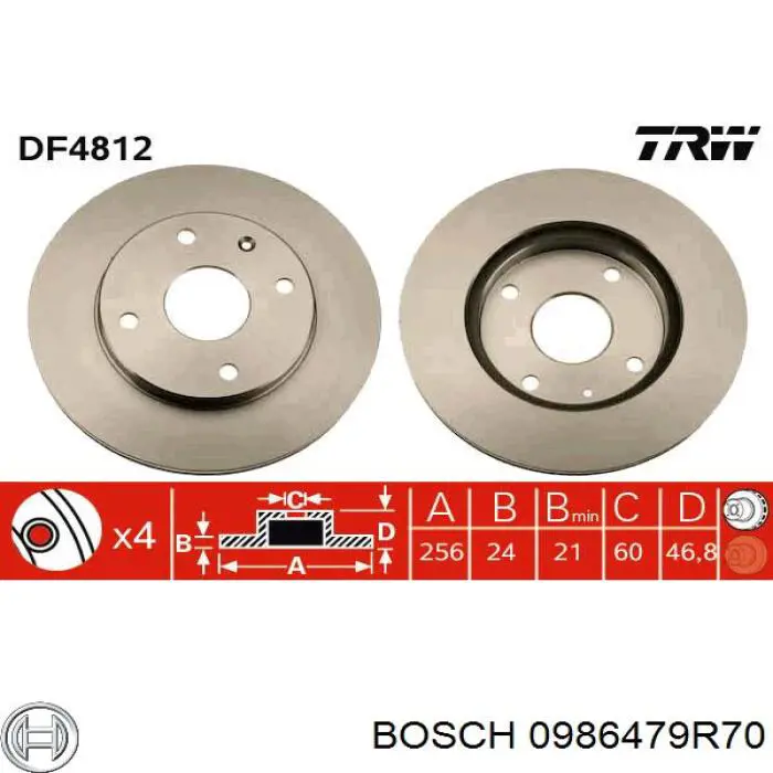 Диск гальмівний передній 0986479R70 Bosch