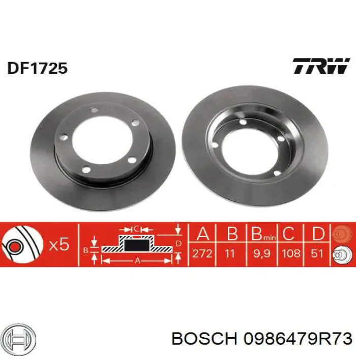 0986479R73 Bosch диск тормозной передний