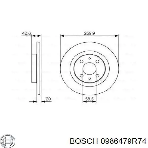 0986479R74 Bosch диск тормозной передний