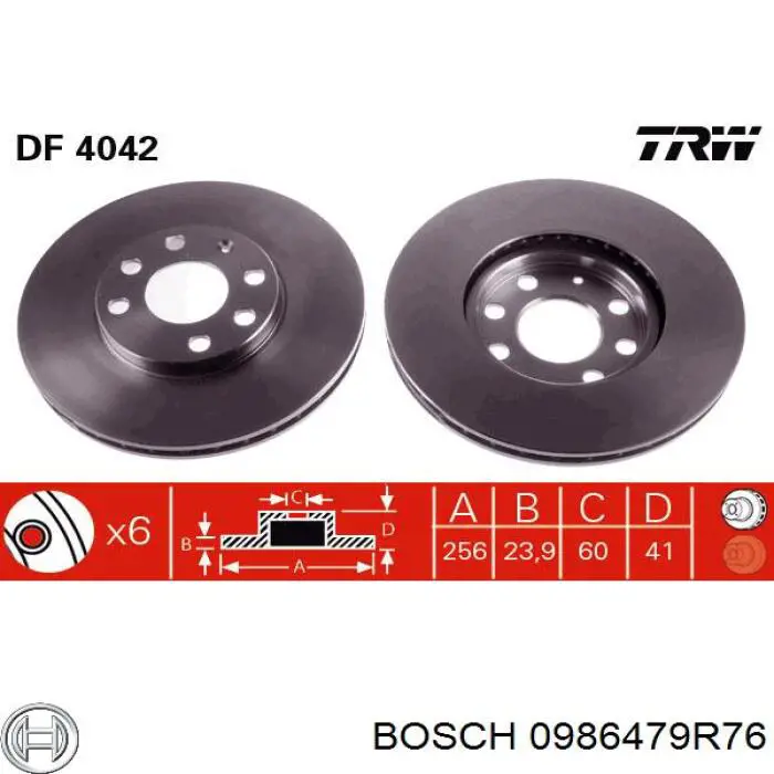 Freno de disco delantero 0986479R76 Bosch