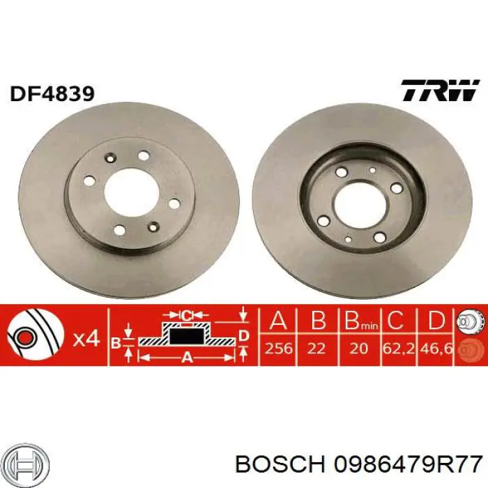 Передний тормозной диск Bosch 0986479R77